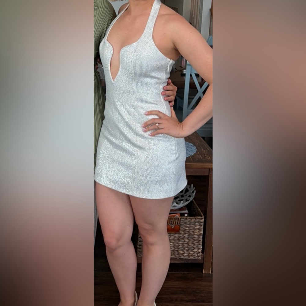Meshki Silver Sequin Halter Mini Dress - Picture 4 of 4